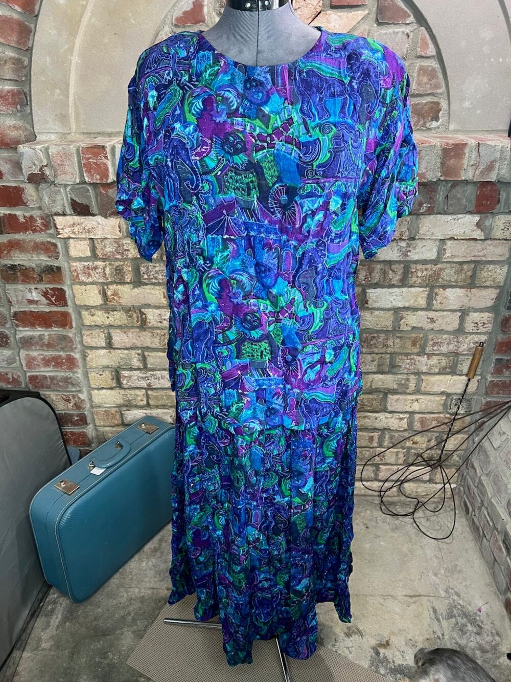 skirt set short sleeve Blouse swing skirt floral green blue purple